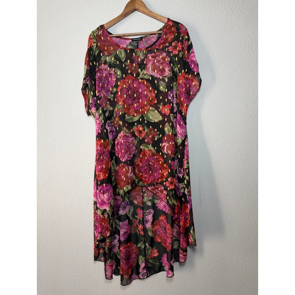 Cha Cha Vente Sheer Floral High Low Tunic Dress XL flowy tunic